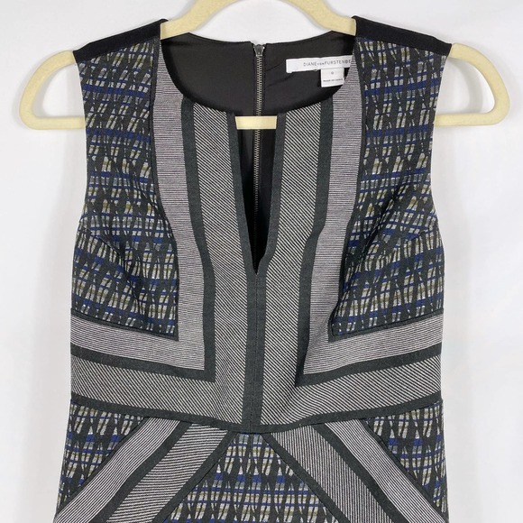 SOLD-Diane von Furstenberg DVF Amanda Dress Geometric Mini Metallic Jacquard - Picture 4 of 10